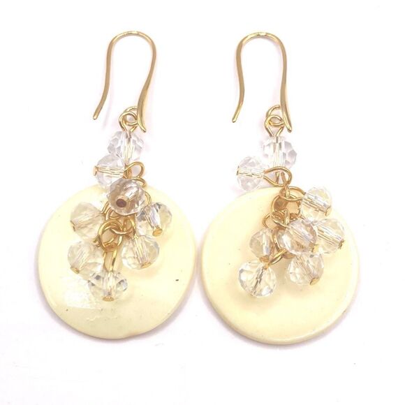 Natural disk shell geometric dangle hook earrings - Picture 1 of 3